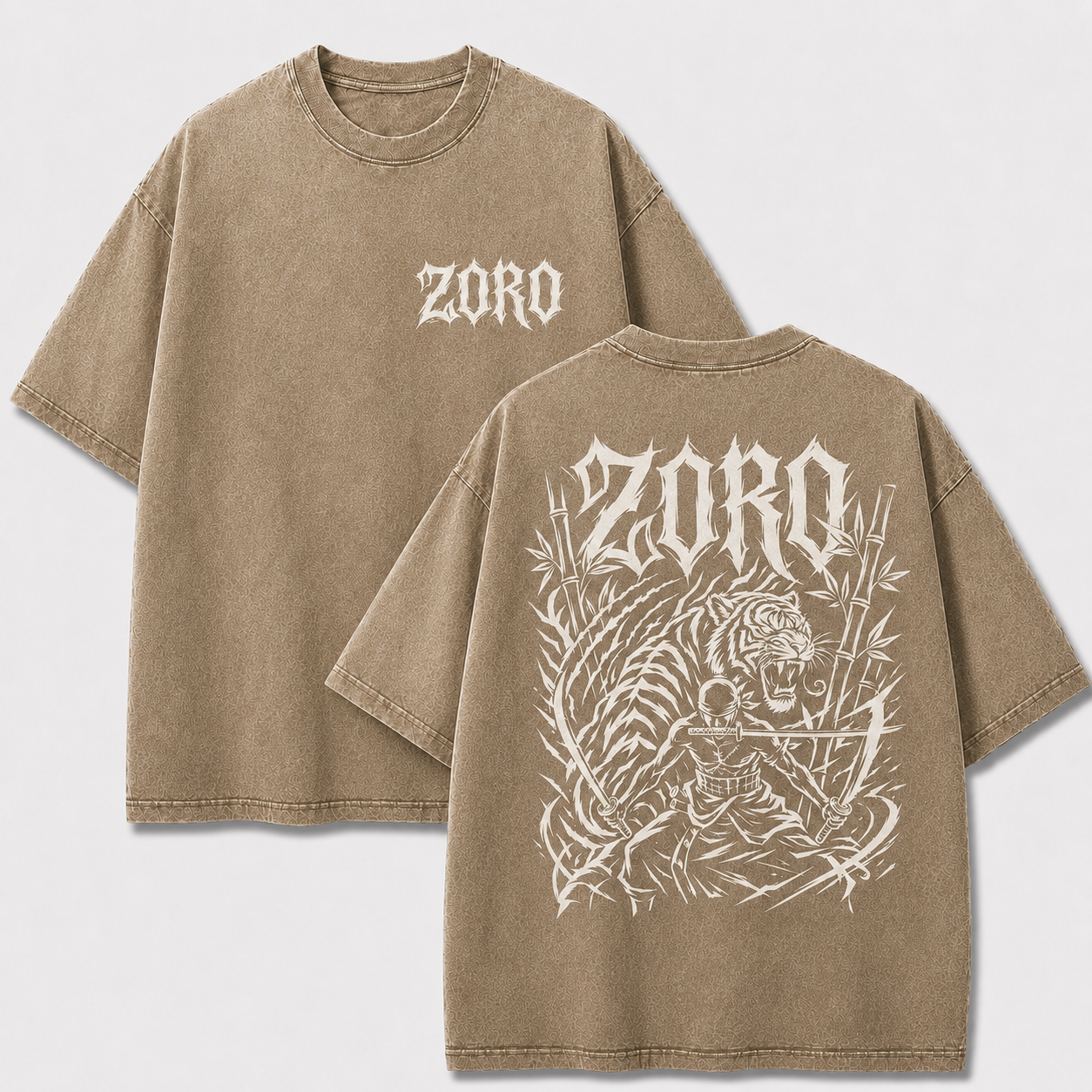 Oversized Streetwear Graphic Tee – Tiger Bamboo Swordsman Print