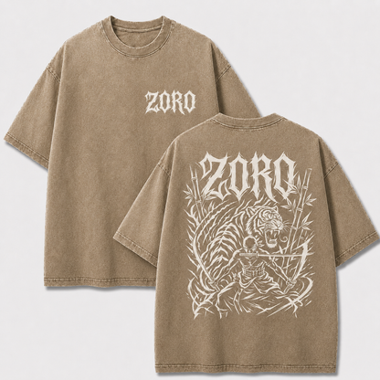 Oversized Streetwear Graphic Tee – Tiger Bamboo Swordsman Print