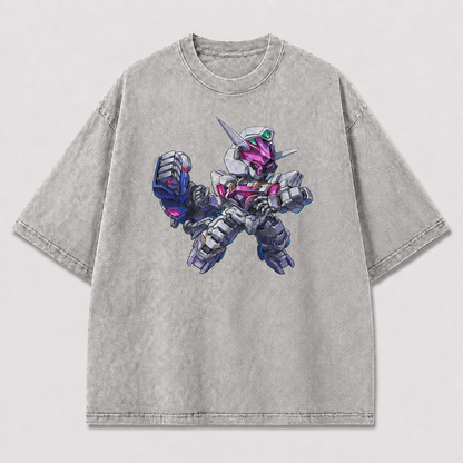 Oversized Chibi Mecha Graphic Tee – Crystal Detail Print Top