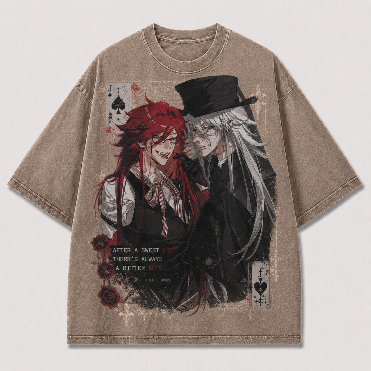 Oversized Dual Portrait Card Graphic Tee – Gothic Quote Print Top