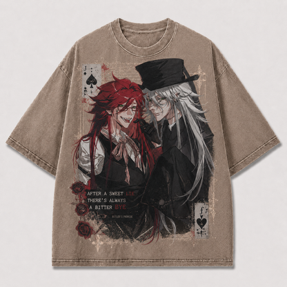 Oversized Dual Portrait Card Graphic Tee – Gothic Quote Print Top