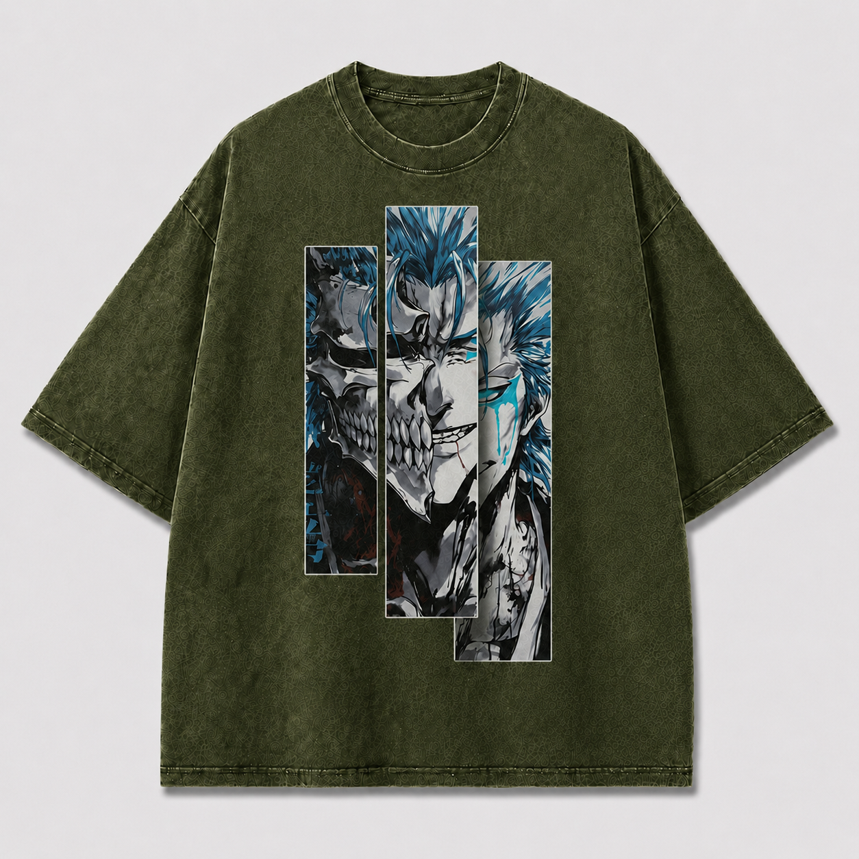 Oversized Streetwear Graphic Tee – Vertical Panel Grinning Skull Print