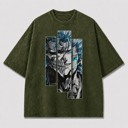 Oversized Streetwear Graphic Tee – Vertical Panel Grinning Skull Print