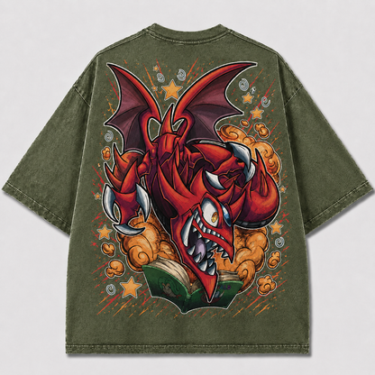 Oversized Crimson Beast Storybook Graphic Tee – Back Print Top