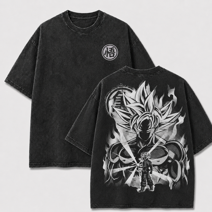 Silver-Haired Aura Warrior Vintage Washed Graphic Tee