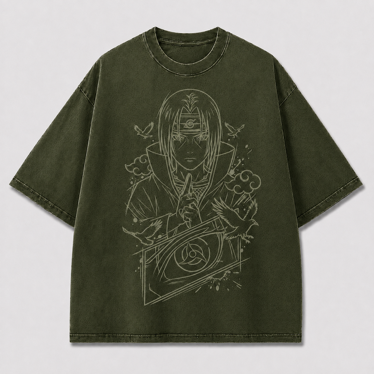 Oversized Streetwear Graphic Tee – Crow Hand Sign Line Art Print