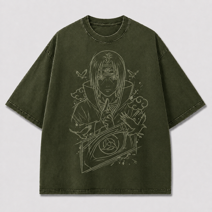 Oversized Streetwear Graphic Tee – Crow Hand Sign Line Art Print