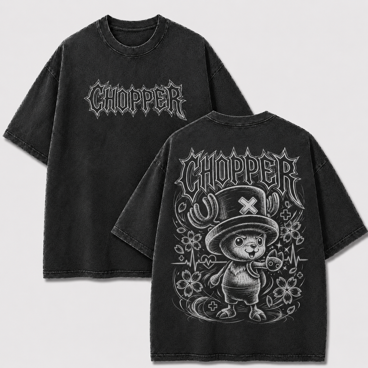 Oversized Streetwear Graphic Tee – Cherry Blossom Reindeer Print
