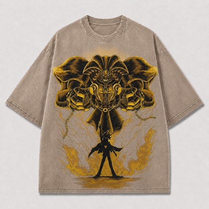 Oversized Golden Beast Graphic Tee – Mythic Silhouette Print Top