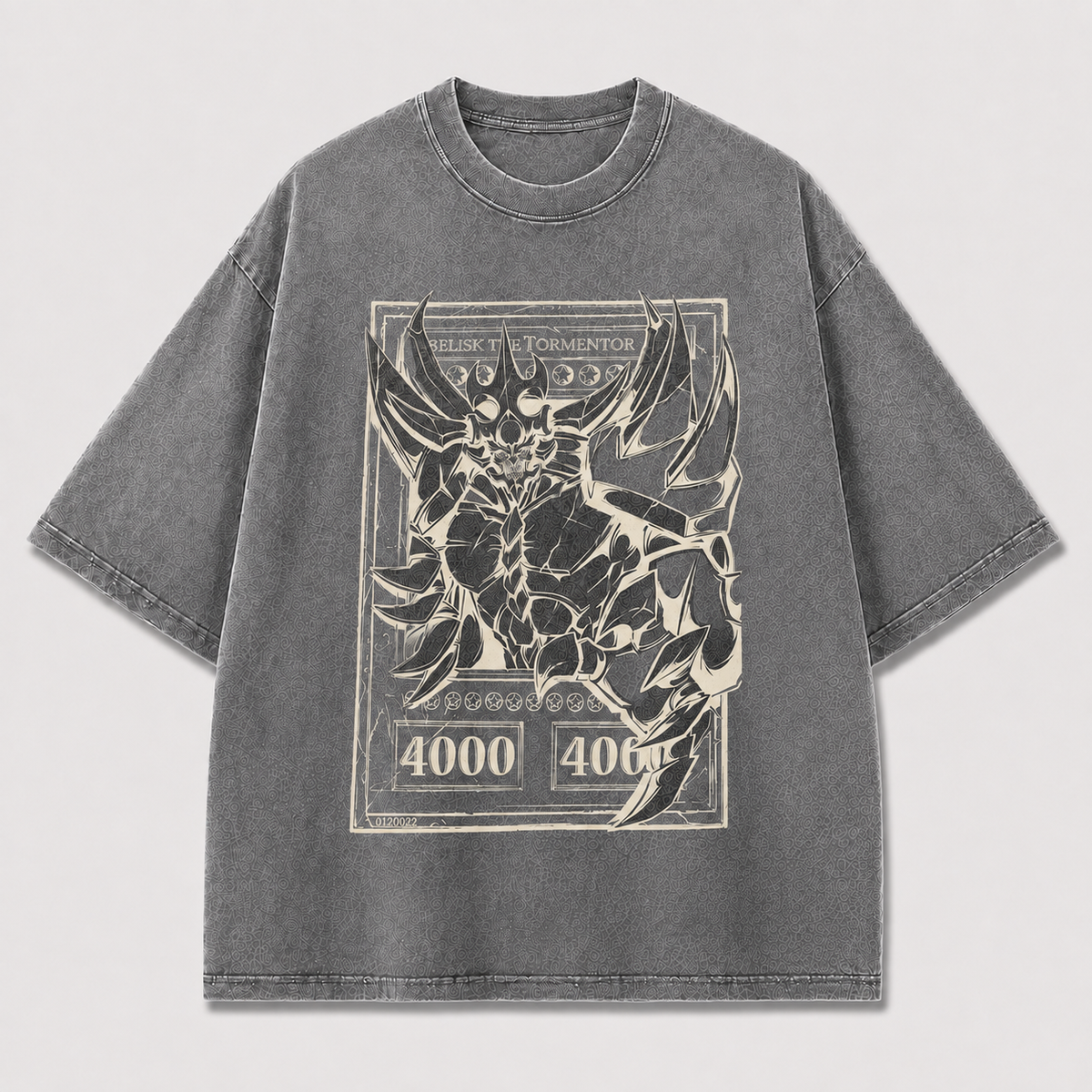Oversized Colossal Creature Card-Frame Graphic Tee – Monochrome Print Top