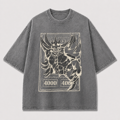 Oversized Colossal Creature Card-Frame Graphic Tee – Monochrome Print Top