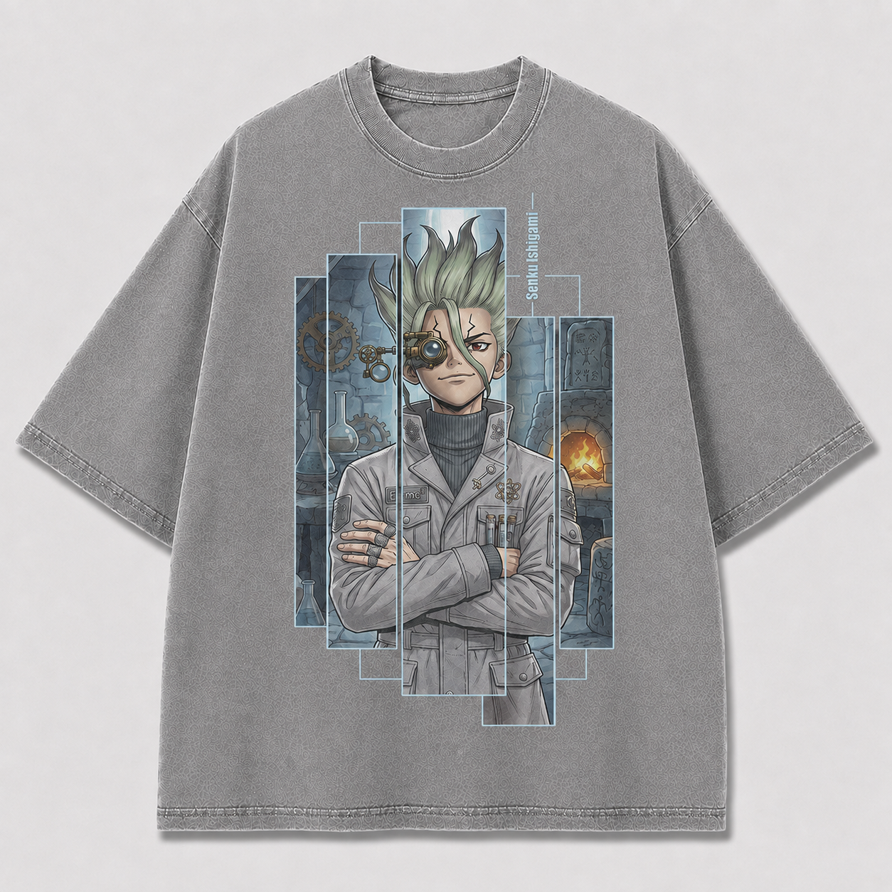 Oversized Inventor Portrait Graphic Tee – Window Panel Print Top