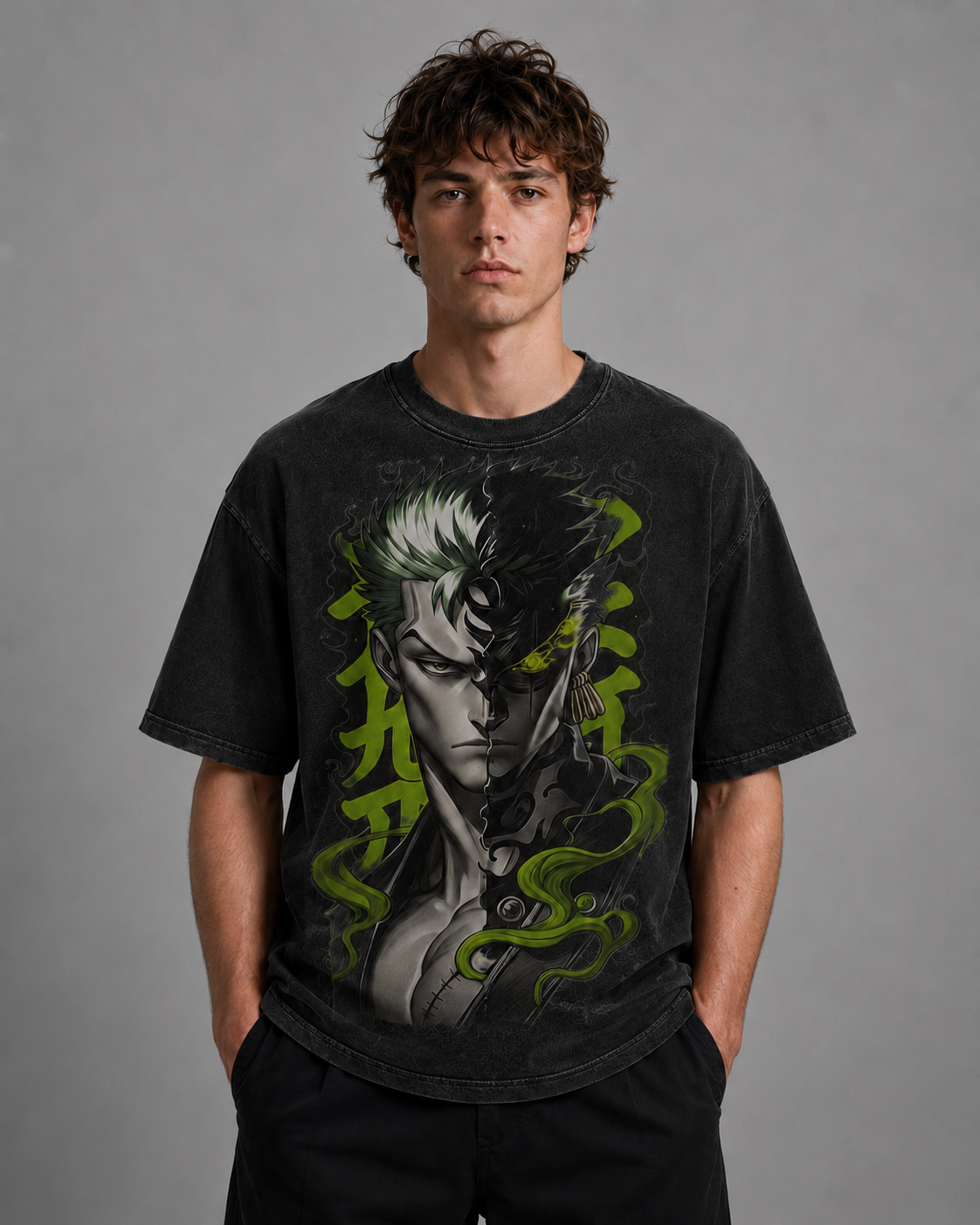 Oversized Graphic Print T-Shirt – Swordsman Portrait Streetwear Tee