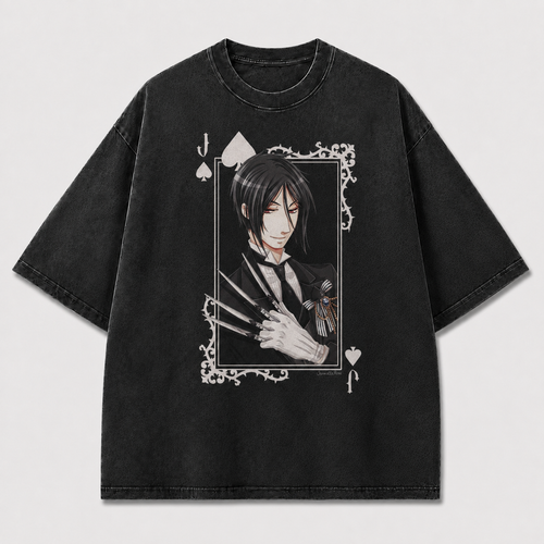 Oversized Playing Card Portrait Graphic Tee – Gothic Print Top