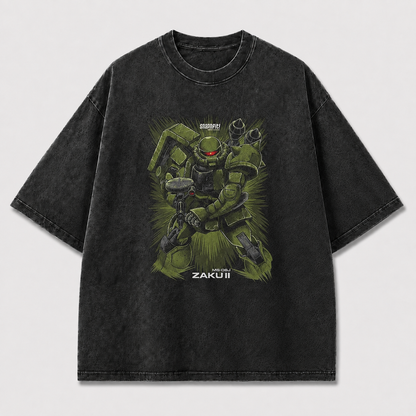 Oversized Olive Mecha Graphic Tee – Dynamic Line-Art Print Top