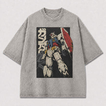 Oversized Mecha Warrior Graphic Tee – Retro Poster Print Top