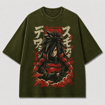 Oversized Streetwear Graphic Tee – Crimson Armor Crossed Arms Print