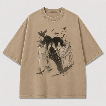 Oversized Streetwear Graphic Tee – Face-Off Duo Shadow Print