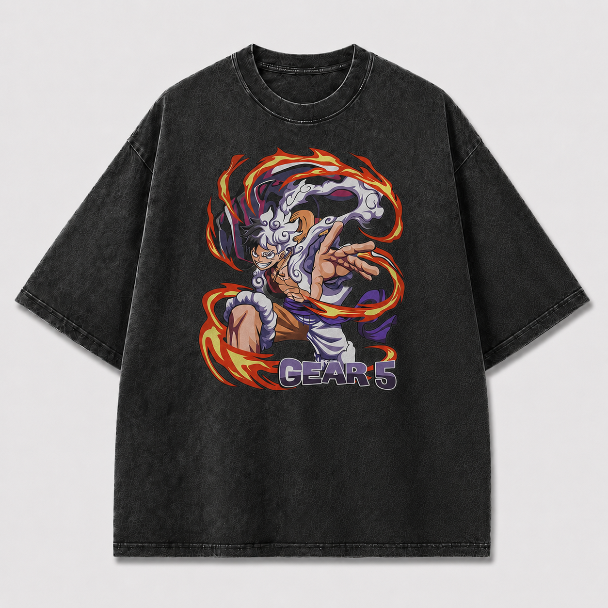 Oversized Streetwear Graphic Tee – Flame Vortex Battle Pose Print
