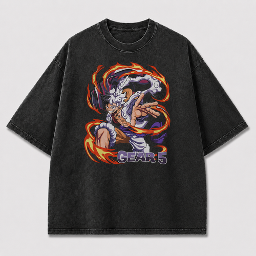 Oversized Streetwear Graphic Tee – Flame Vortex Battle Pose Print