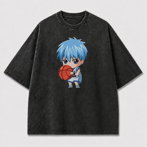 Oversized Chibi Basketball Graphic Tee – Cute Print Top