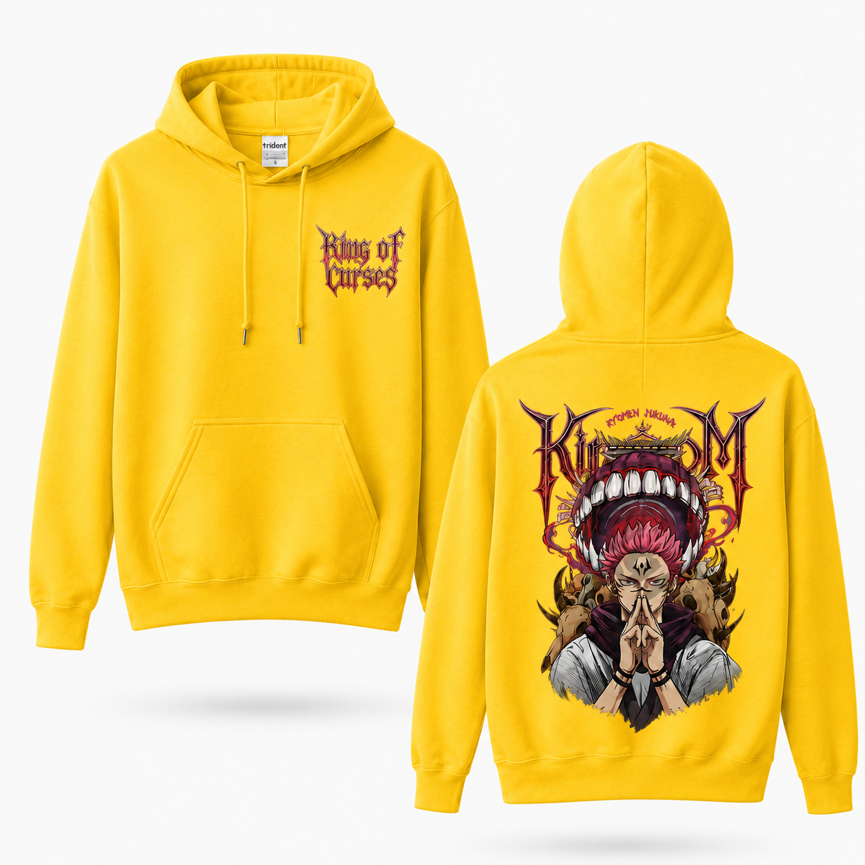 Oversized Streetwear Graphic Hoodie – Fanged Grin Skull Deity Print
