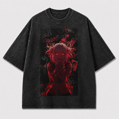 Oversized Dark Horror Graphic Tee – Crimson Grunge Print Top