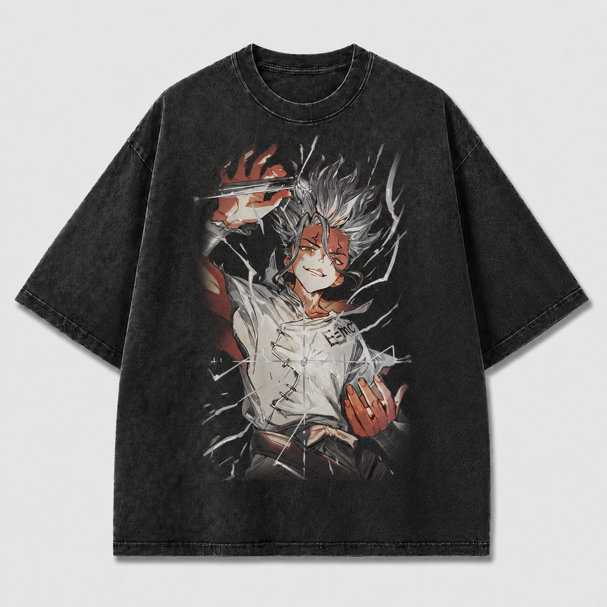 Oversized Shattered Glass Portrait Graphic Tee – Print Top