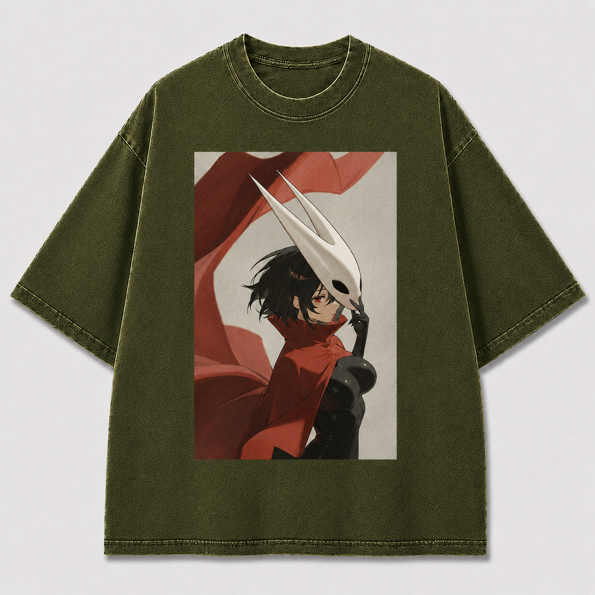 Horned Mask Girl Portrait Graphic Print Oversized Tee
