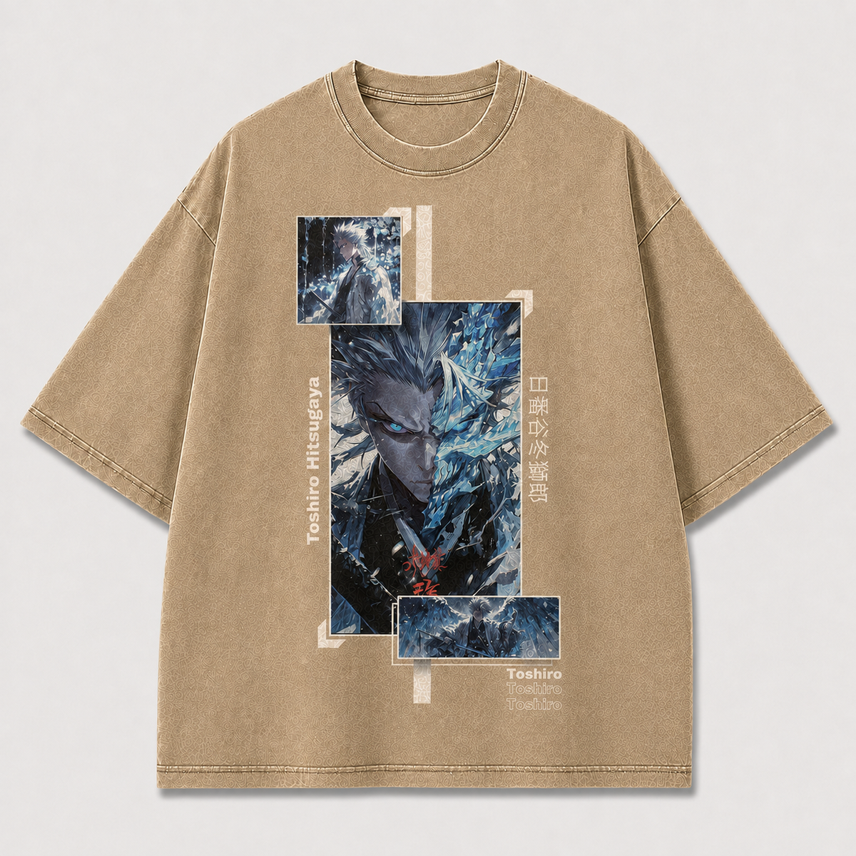 Oversized Ice Warrior Editorial Poster Graphic Tee – Japanese Typography Streetwear Shirt