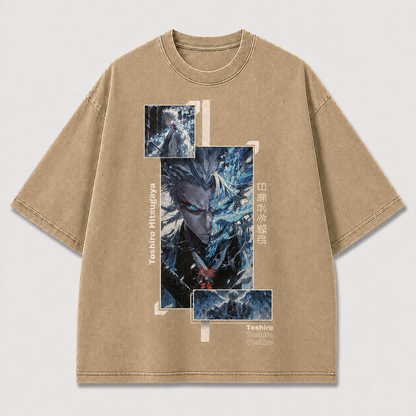 Oversized Ice Warrior Editorial Poster Graphic Tee – Japanese Typography Streetwear Shirt