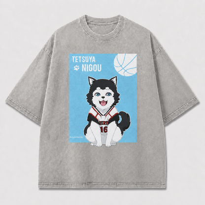 Oversized Basketball Pup Graphic Tee – Illustrated Print Top