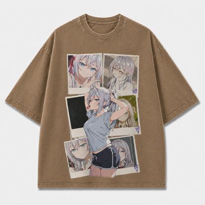 Oversized Graphic Print T-Shirt – Polaroid Waifu Streetwear Tee