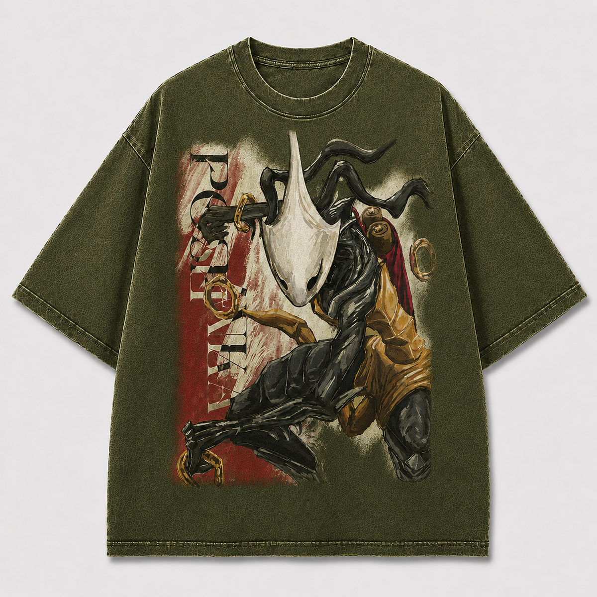 Mask Warrior Golden Armor Graphic Print Oversized Tee