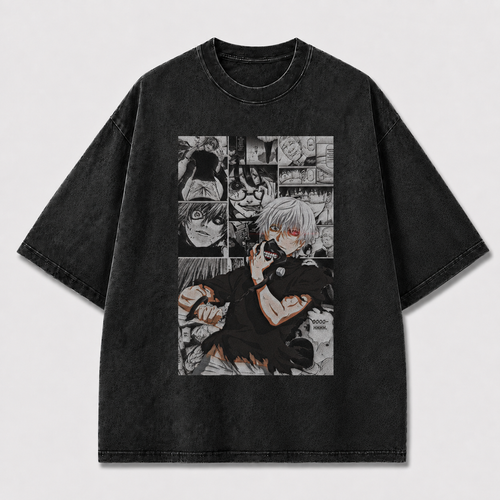 Oversized Manga Panel Antihero Graphic Tee – Comic Collage Streetwear Shirt