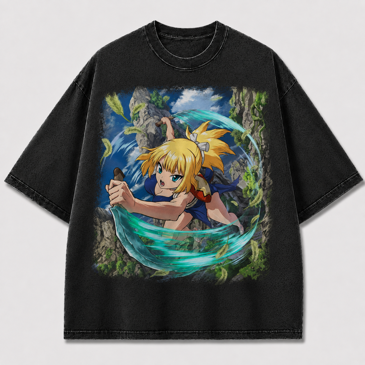 Dual Blade Warrior Girl Graphic Print Oversized Tee