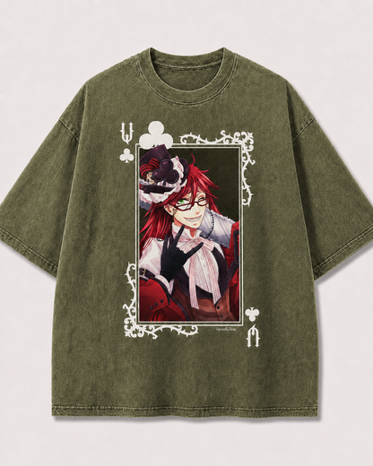 Oversized Playful Portrait Card Graphic Tee – Ornate Print Top
