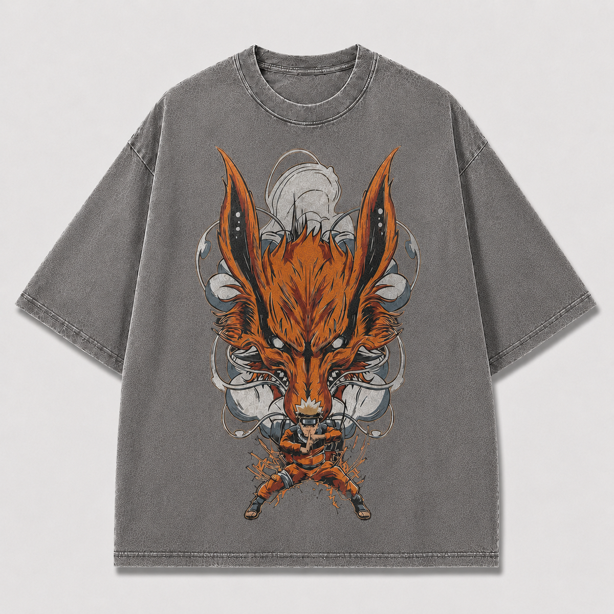 Oversized Streetwear Graphic Tee – Nine-Tailed Fox Beast Print