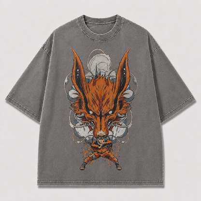 Oversized Streetwear Graphic Tee – Nine-Tailed Fox Beast Print
