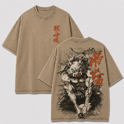 Boar Mask Beast Warrior Vintage Washed Graphic Tee