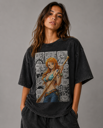 Oversized Graphic Print T-Shirt – Pirate Waifu Manga Streetwear Tee