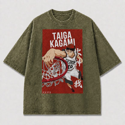 Oversized Crimson Dunk Graphic Tee – Bold Poster Print Top