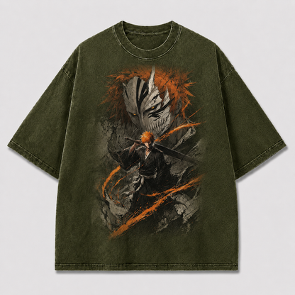 Oversized Streetwear Graphic Tee – Cracked Mask Painterly Print