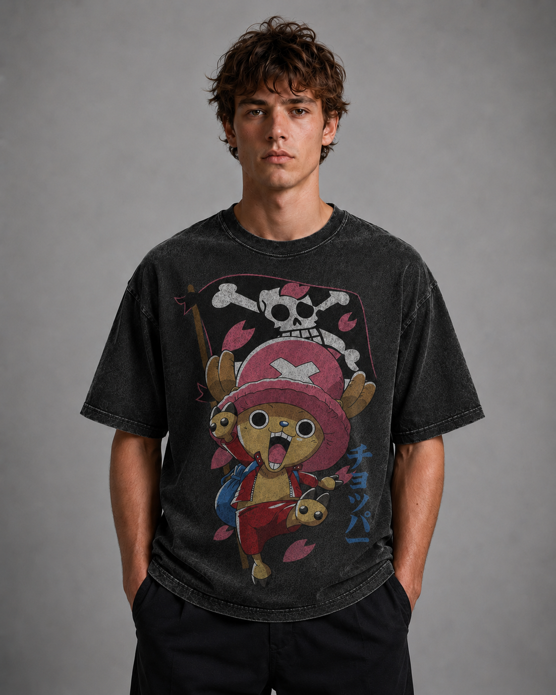 Oversized Streetwear Graphic Tee – Flag Banner Reindeer Mascot Print