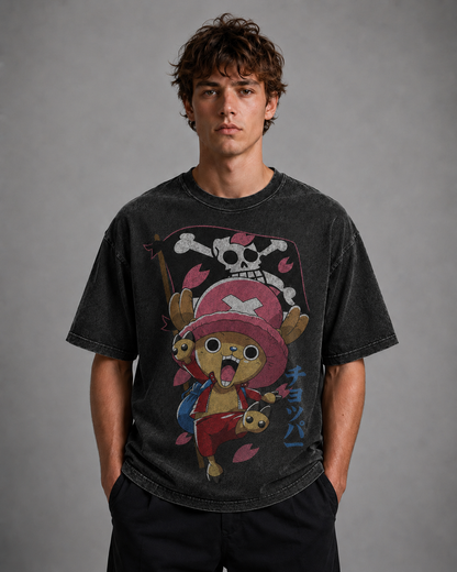 Oversized Streetwear Graphic Tee – Flag Banner Reindeer Mascot Print