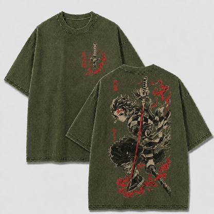 Crimson Flame Swordsman Vintage Washed Graphic Tee