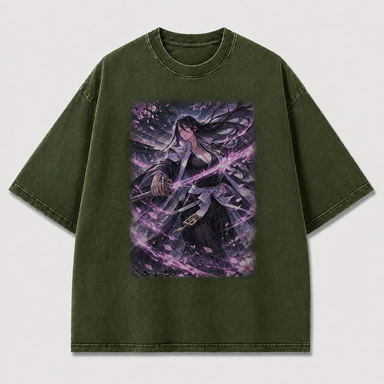 Oversized Violet Blade Swordswoman Graphic Tee – Dark Fantasy Streetwear Shirt