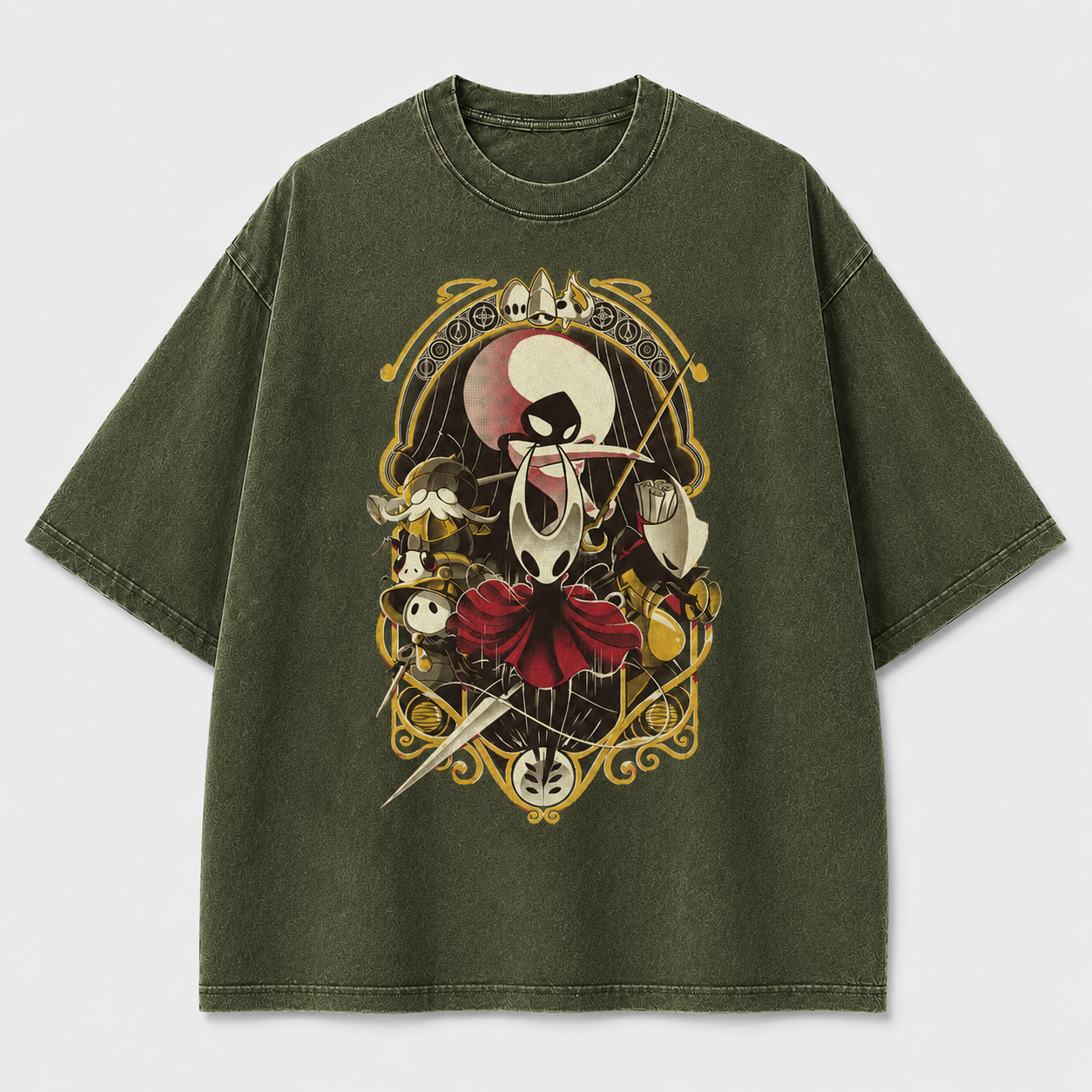Ornate Frame Needle Warrior Graphic Print Oversized Tee