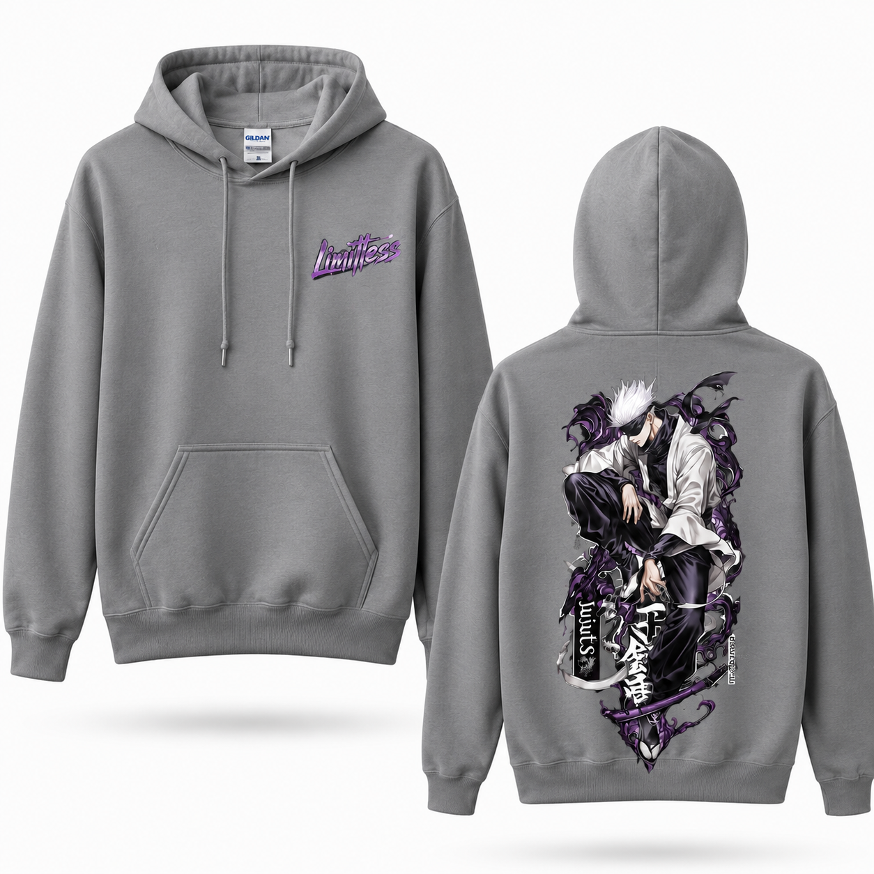 Oversized Streetwear Graphic Hoodie – Purple Smoke Crouching Figure Print