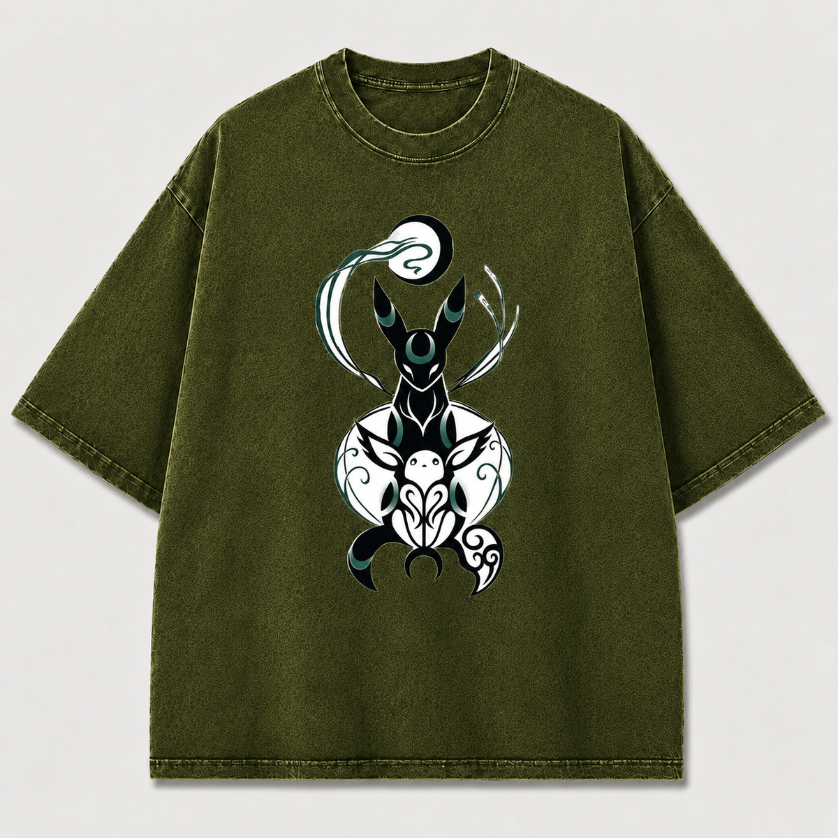 Moonlit Fox Spirit Duo Graphic Print Oversized Tee